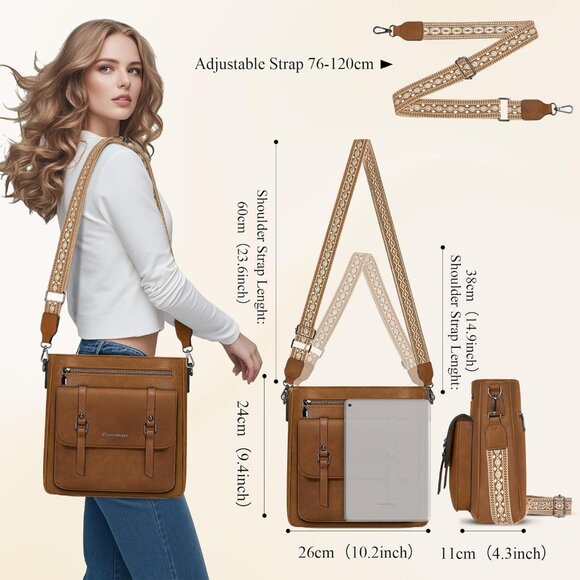 Women’s Brown Waterproof Crossbody Shoulder Leather bags - Picture 2 of 6